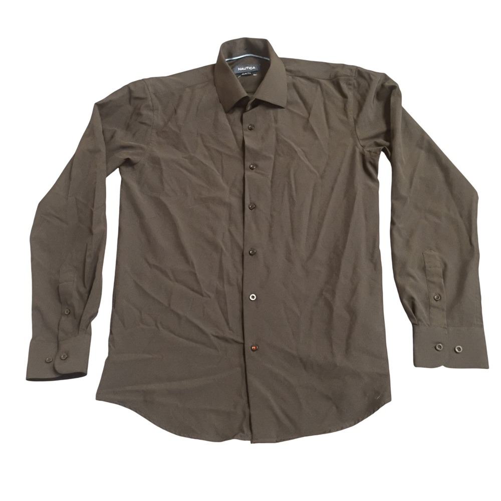 Nautica Slim Fit Button Down Shirt Mens Small Brown Stretch Long Sleeve